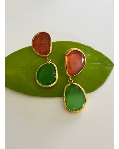 Pendientes Cuarzo naranja y verde