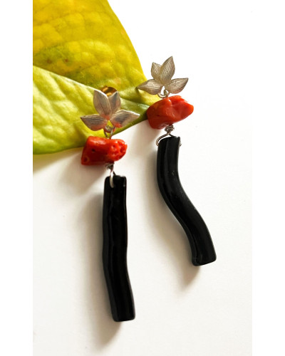 PENDIENTES CORAL NEGRO Y ROJO