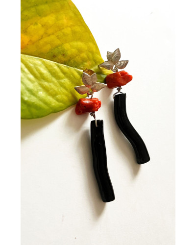 PENDIENTES CORAL NEGRO Y ROJO